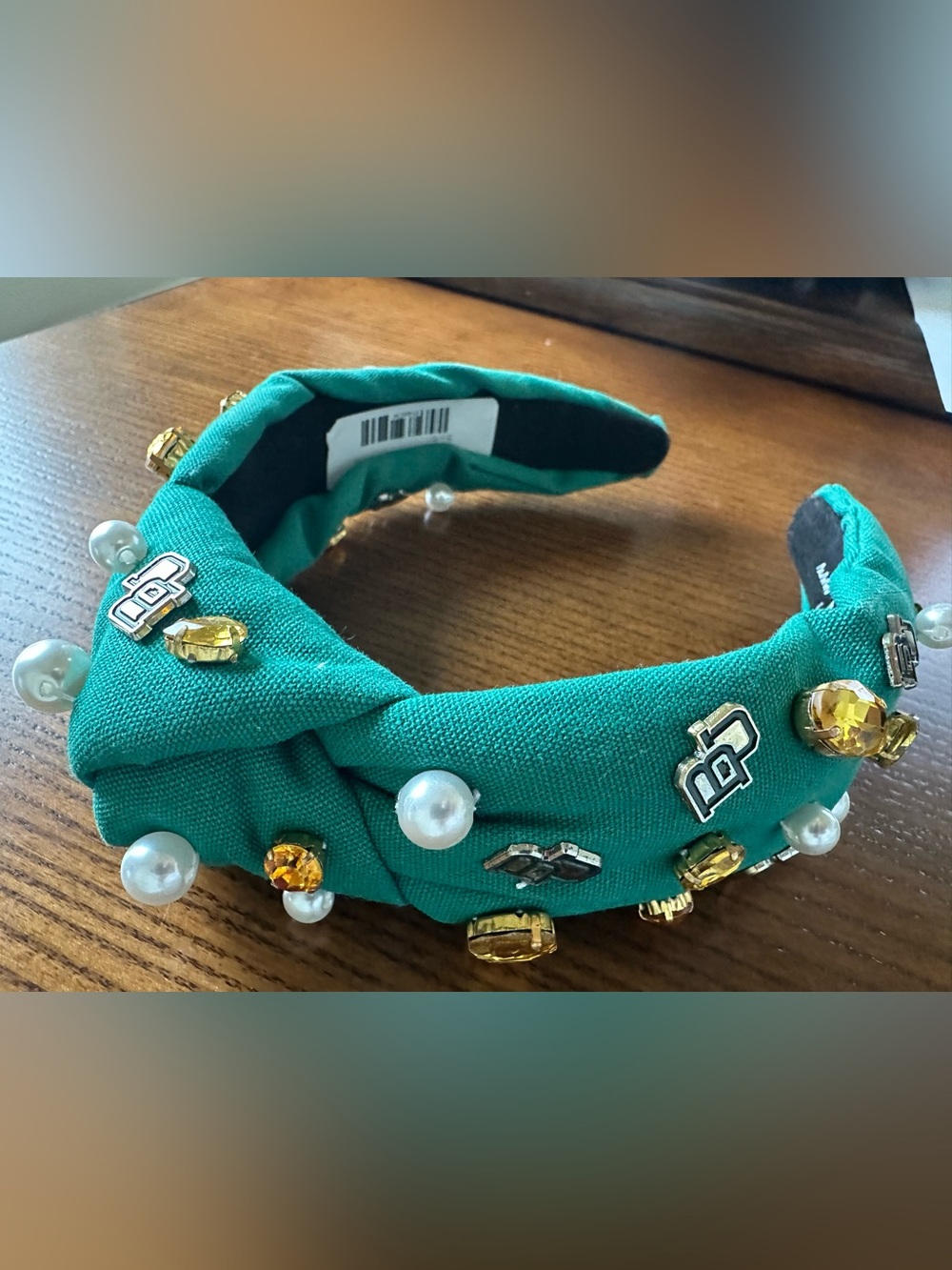 Baylor game day headband Embellished Emerald Green Padded with Pearls